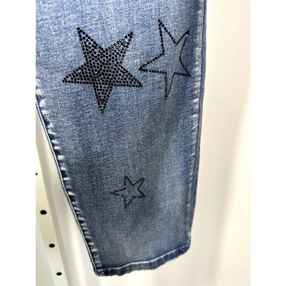 VIA RITINA Women's Denim Rhinestone Star Skinny Jeans Blue Size 10 - Picture 8 of 13